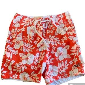Hollister Swim Trunks Mens Tropical Print Floral Sz Small Orange White Beach